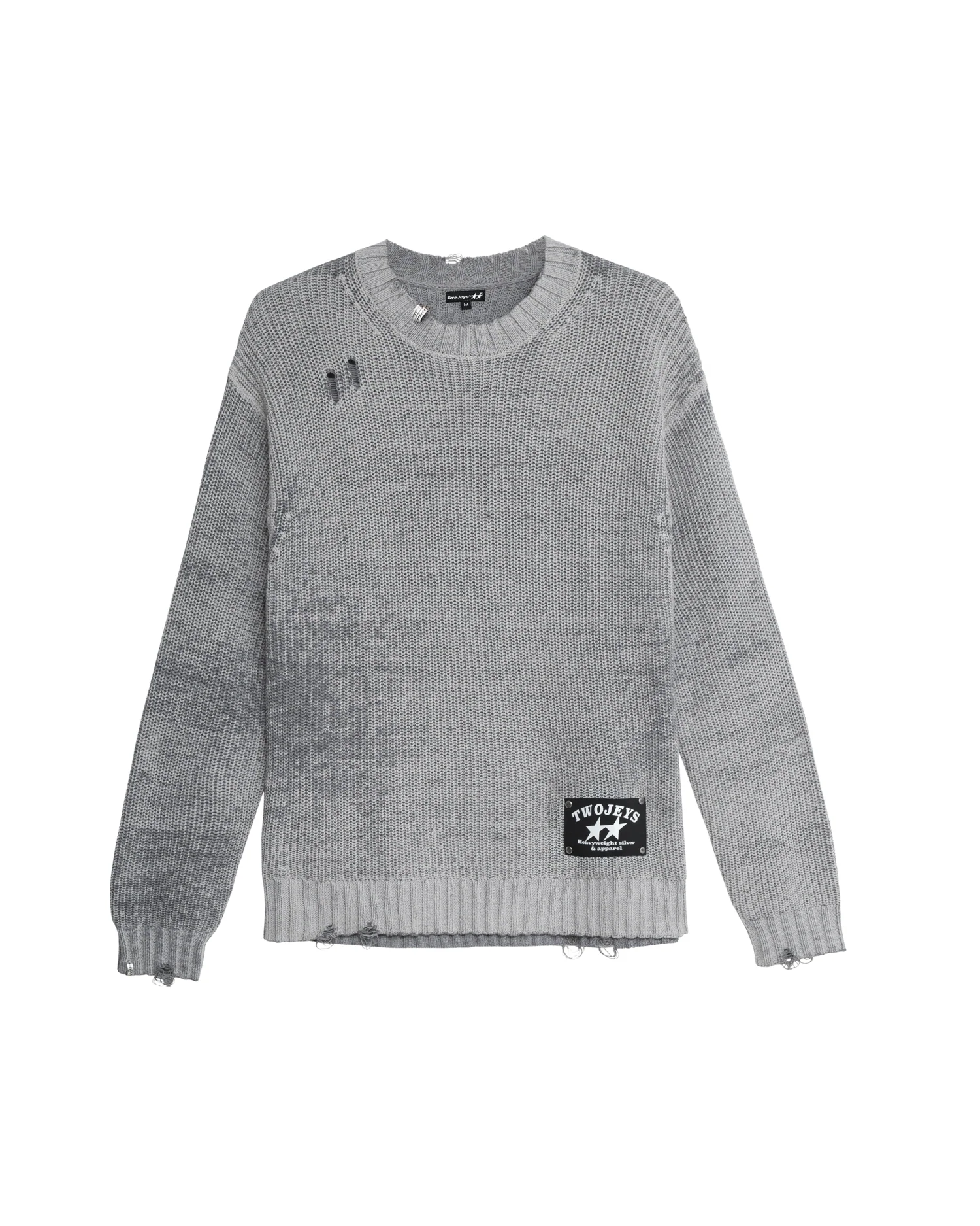 Image of Distressed Icon Knit Sweater Grey