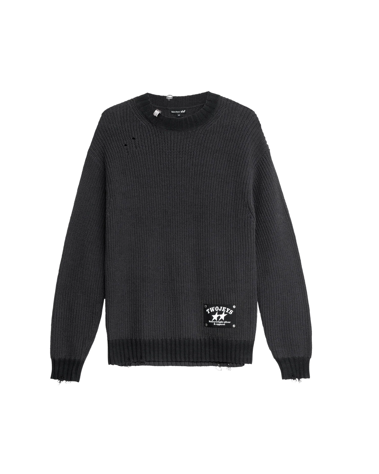 Image of Distressed Icon Knit Sweater Black