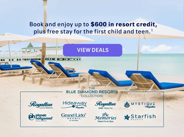 The Blue Diamond Resorts Collection. Book and enjoy up to $600 in resort credit, plus free stay for the first child and teen. (1) View deals.