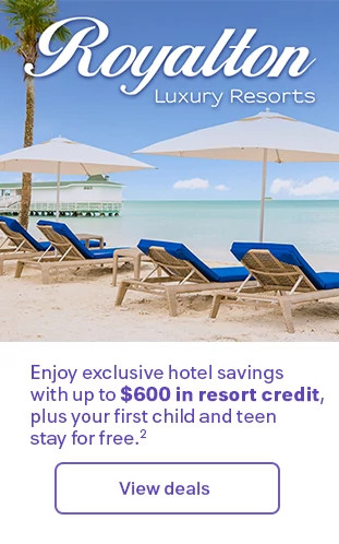 Blue Diamond, Royalton Luxury Resorts: Enjoy exclusive hotel savings with up to $600 in resort credit, plus your first child and teen stay for free. (2) View deals.