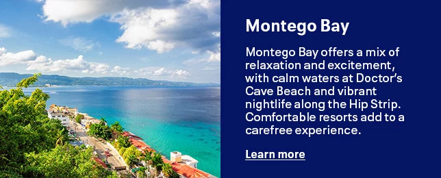 Montego Bay offers a mix of relaxation and excitement, with calm waters at Doctor’s Cave Beach and vibrant nightlife along the Hip Strip. Comfortable resorts add to a carefree experience. Learn more.
