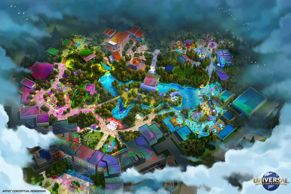 Artist conceptual rendering - a bird's eye view of Universal Kids Resort.