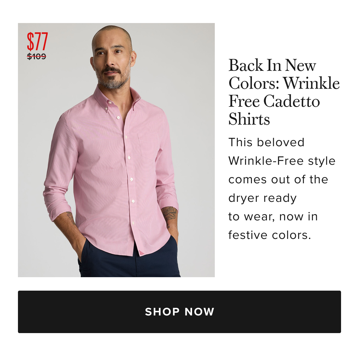 Back In New Colors: $82 Wrinkle-Free Cadetto Shirts