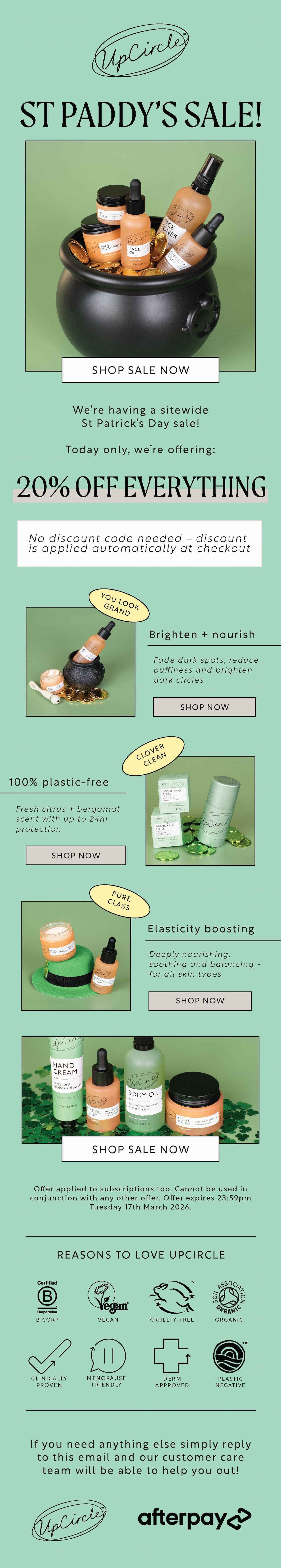 Shop the range at 20% off this St Patrick's Day - shop now!