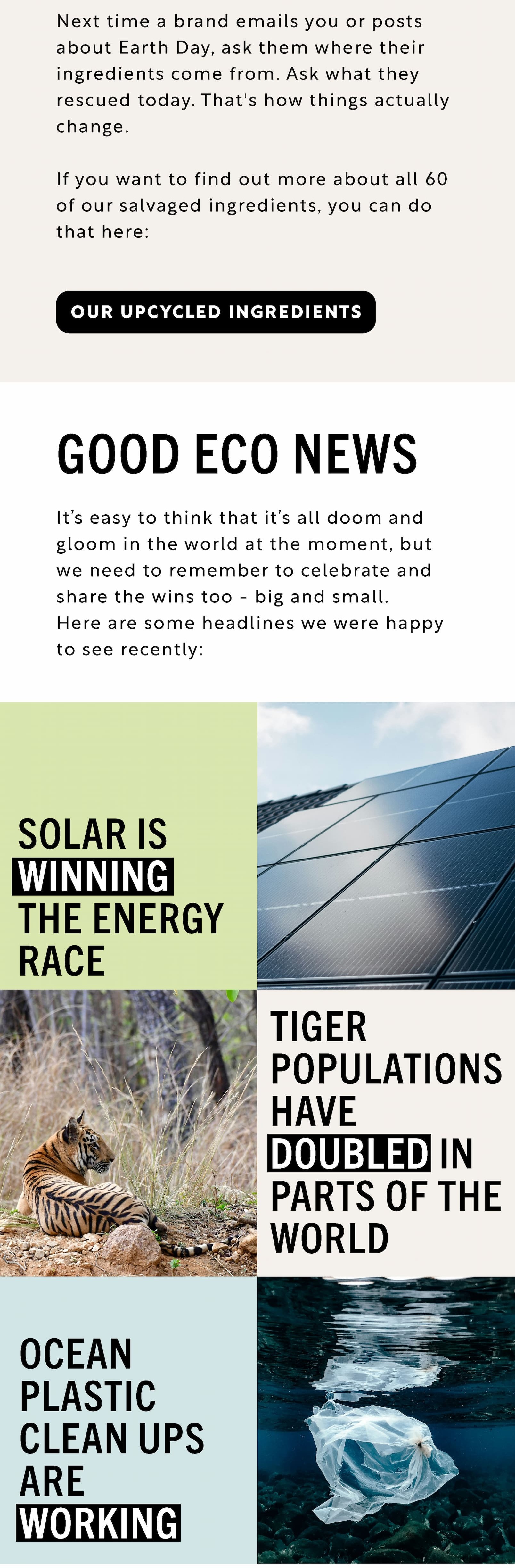 Earth Day update sharing the impact of UpCircle’s rescued ingredients, positive eco news, and thanking YOU for making our progress possible. Learn more!