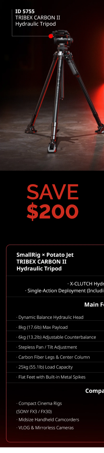SmallRig x Potato Jet Tribex Hydraulic Carbon Fiber Tripod