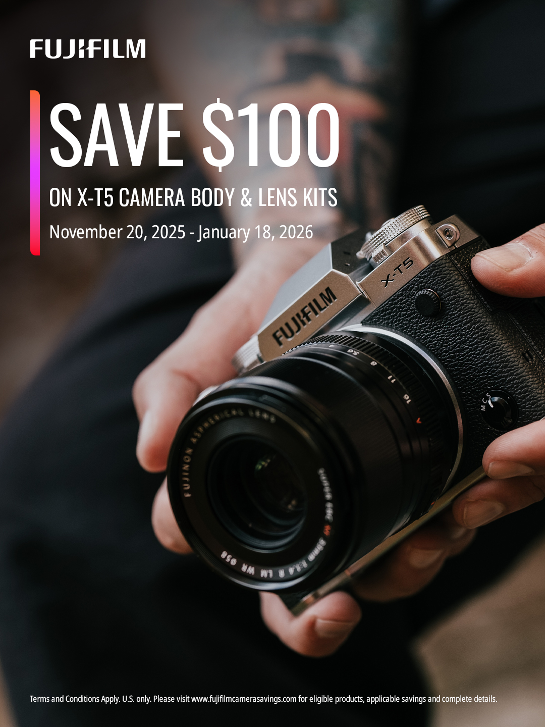 Save $100 on X-T5 camera body & Lens Kits