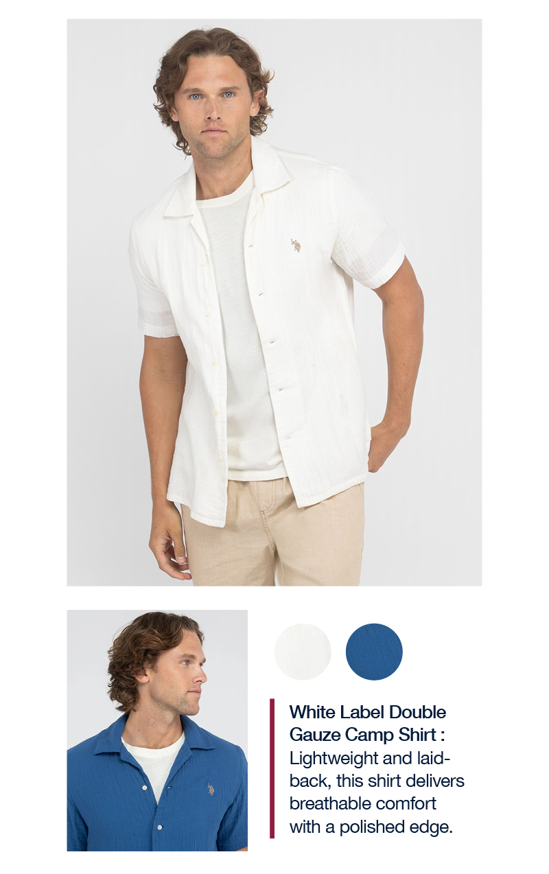 White Label Double Gauze Camp Shirt : Lightweight and laid-back, this shirt delivers breathable comfort with a polished edge.