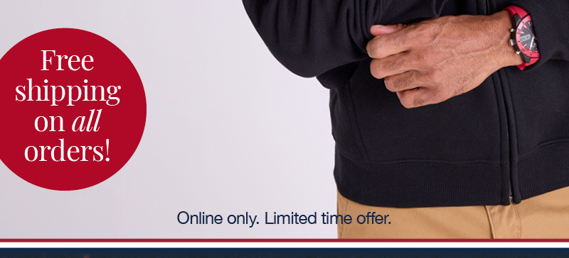 Free shipping on all orders! Online only. Limited time offer.