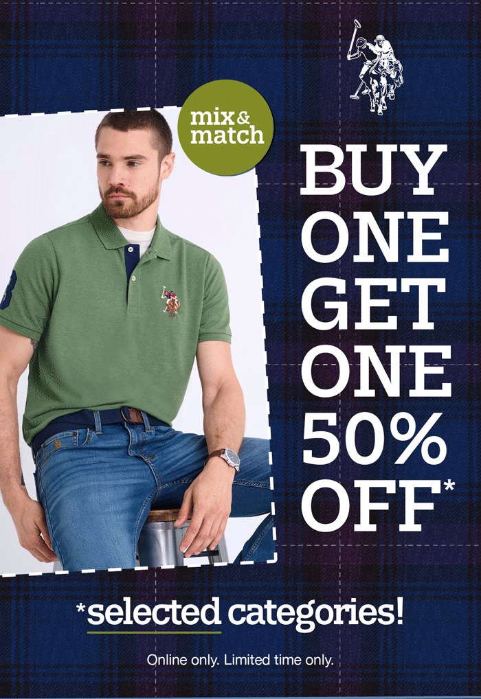 Mix and Match! Buy one, get one 50% off on selected categories! Online only. Limited time only.