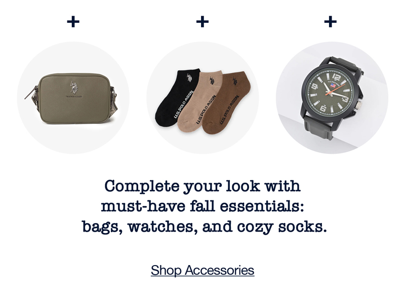 Complete your look with must-have fall essentials: bags, watches, and cozy socks.