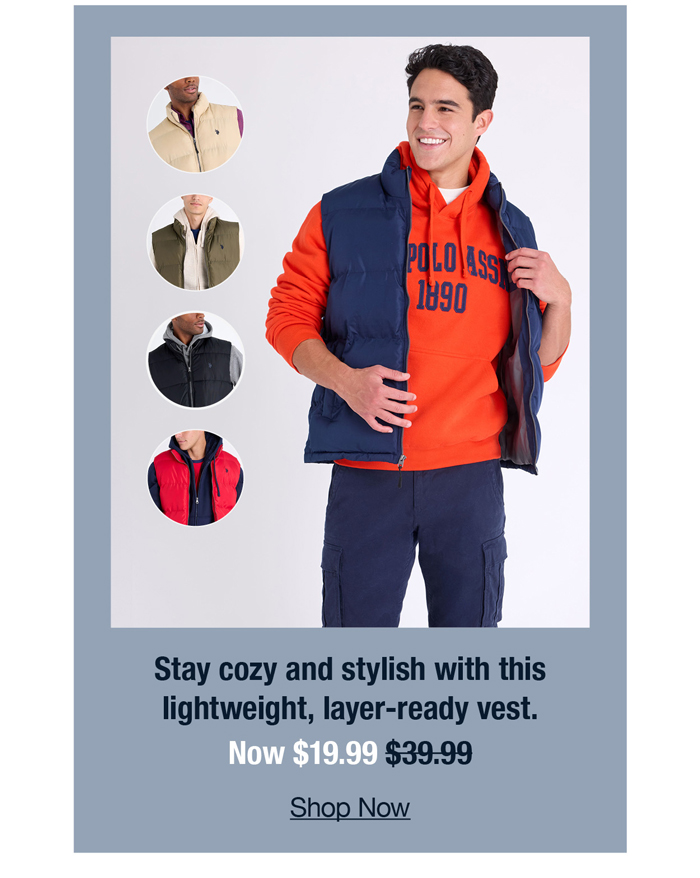 Stay cozy and stylish with this lightweight, layer-ready vest. Now $19.99 Was $39.99 Shop now