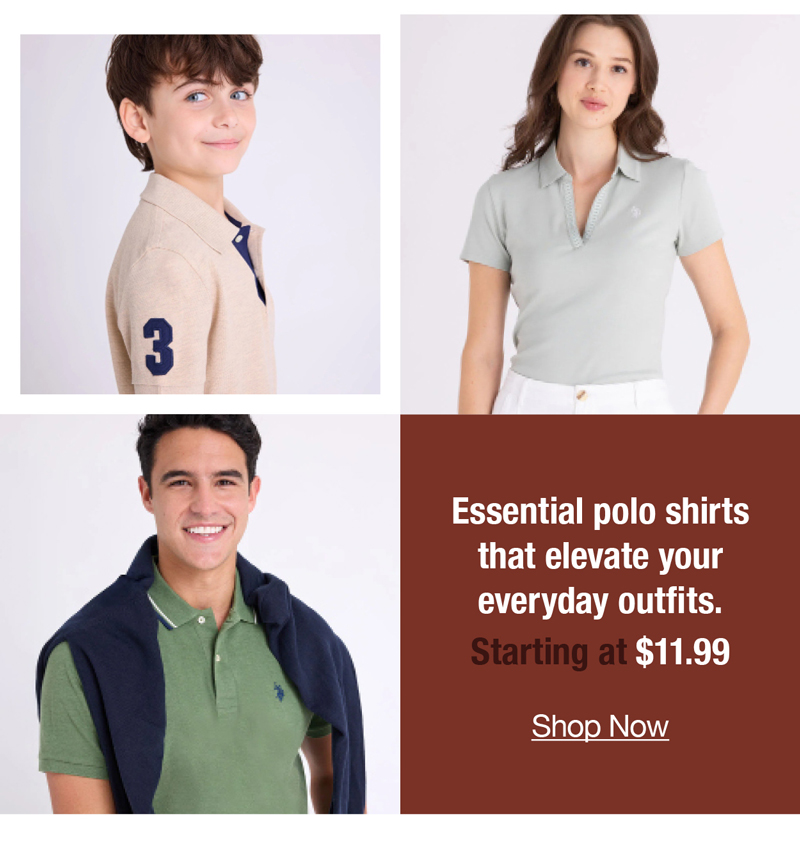 Essential polo shirts that elevate your everyday outfits. Starting at $11.99 shop now
