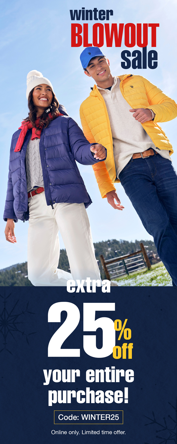 Winter Blowout Sale: Extra 25% off your entire purchase! Code: WINTER25 Online only. Limited time offer.