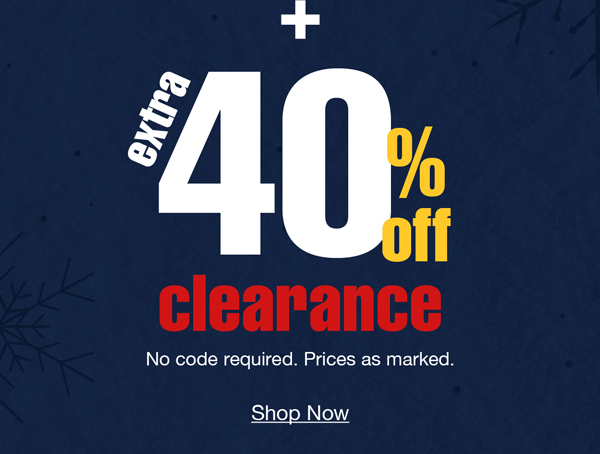 Plus extra 40% off clearance No code required. Prices as marked. Shop now