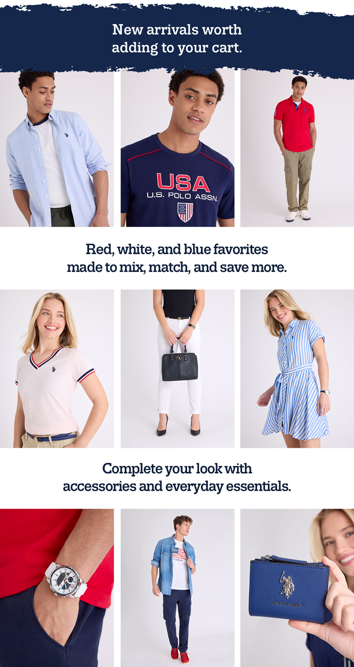 New arrivals worth adding to your cart. Red, white, and blue favorites made to mix, match, and save more. Complete your look with accessories and everyday essentials.