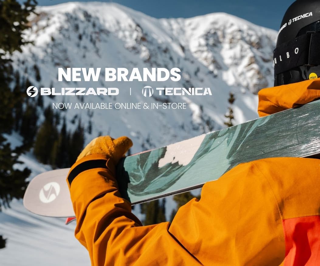 text "new brands- blizzard and technica, now available online and in-store