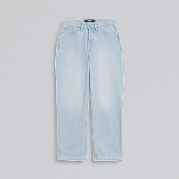 Light Stonewash Blue Check-5 Mid Rise Straight Pants