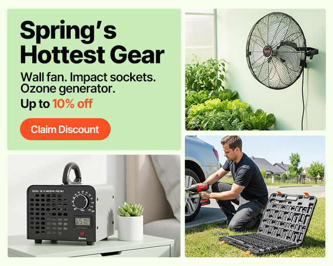 Wall fan. Impact sockets. Ozone generator. Up to 10% off
