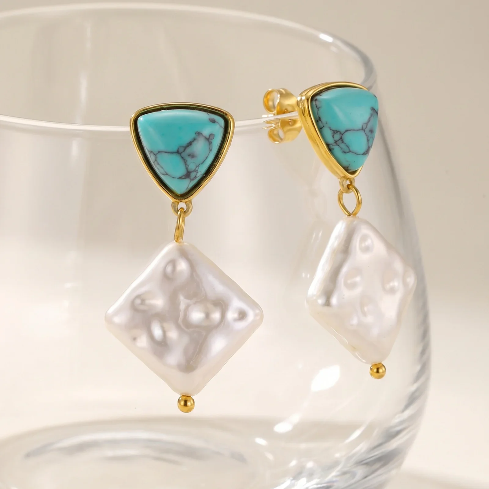 Turquoise and Pearl Drop Earrings