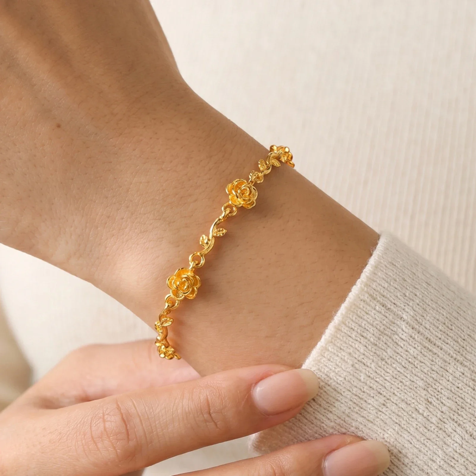 Gold Rose Vine Chain Bracelet