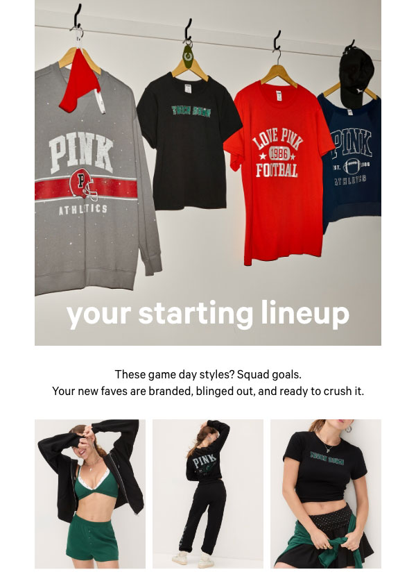 Your Starting Lineup&nbsp;These game day styles? Squad goals. Your new faves are branded, blinged out, and ready to crush it.&nbsp;Get In the Game >&nbsp;&nbsp;[dot whack]&nbsp;New Online Exclusive&nbsp;[Crossbody]&nbsp;Meets stadium size—you’re in the clear. 