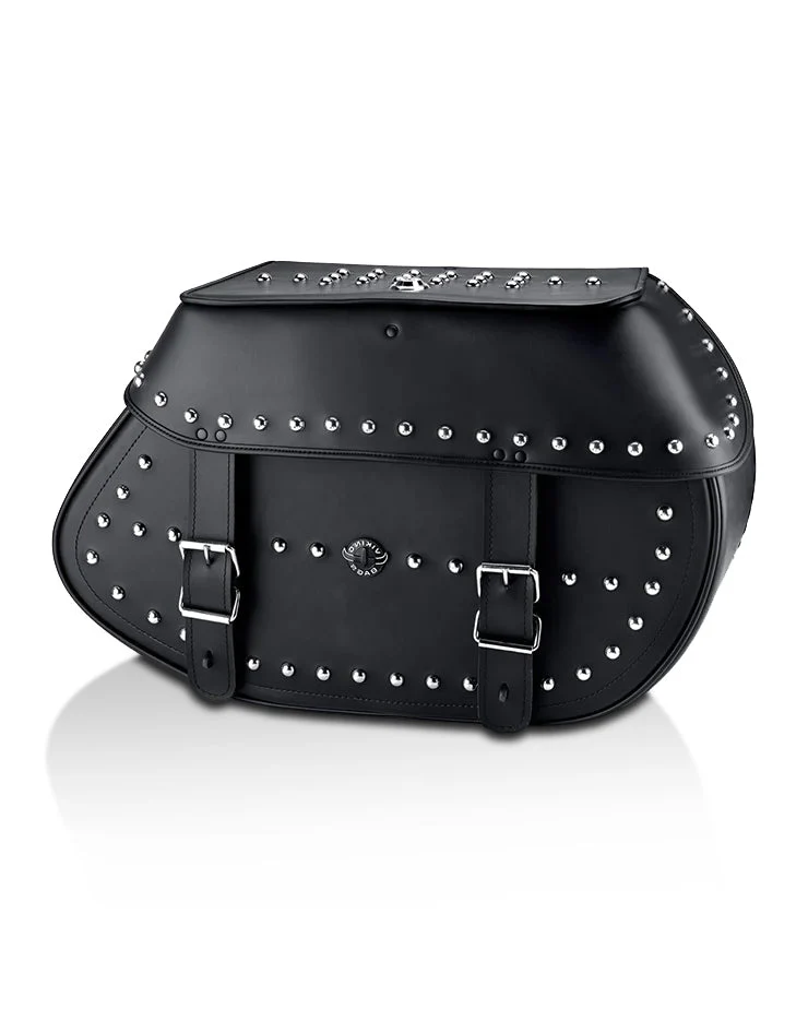 Image of 35L - Legacy Extra Large Studded Leather Motorcycle Saddlebags for Harley Softail Heritage FLHC/S