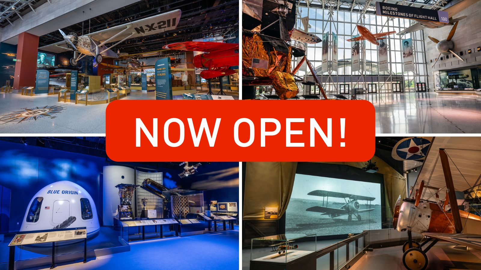 Photo of four galleries with text that reads NOW OPEN