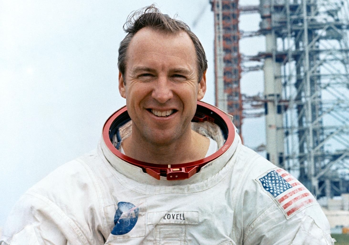 Jim Lovell in a spacesuit.