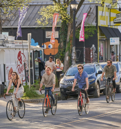 Visitors bike riding on the streets of Austin, Texas