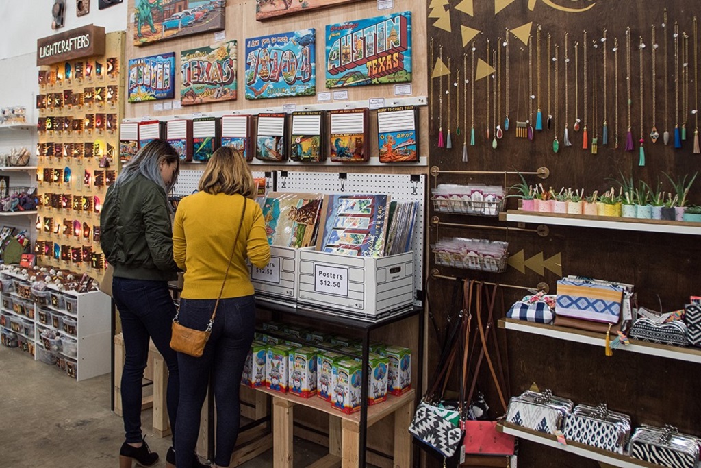 Holiday shopping at Blue Genie Art Bazaar in Austin, Texas