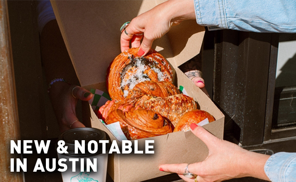 Box of pastries purchased at Rockman Coffee + Bakeshop in East Austin, Texas