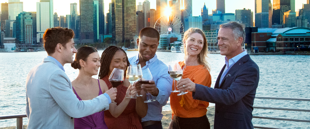 Group of people enjoying drinks on a boat