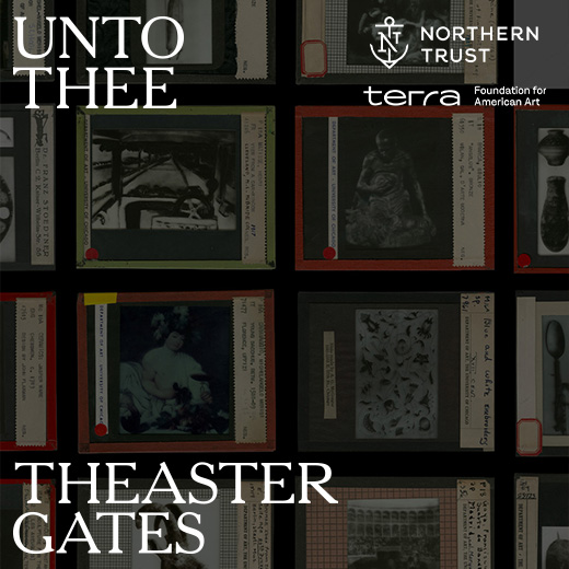 Compilation of images promoting the Theaster Gates: Unto Thee solo exhibition at the Smart Museum of Art on The University of Chicago campus