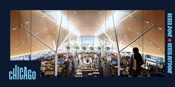 Rendering of the South End Overlook in the new Concourse D at O'Hare International Airport 