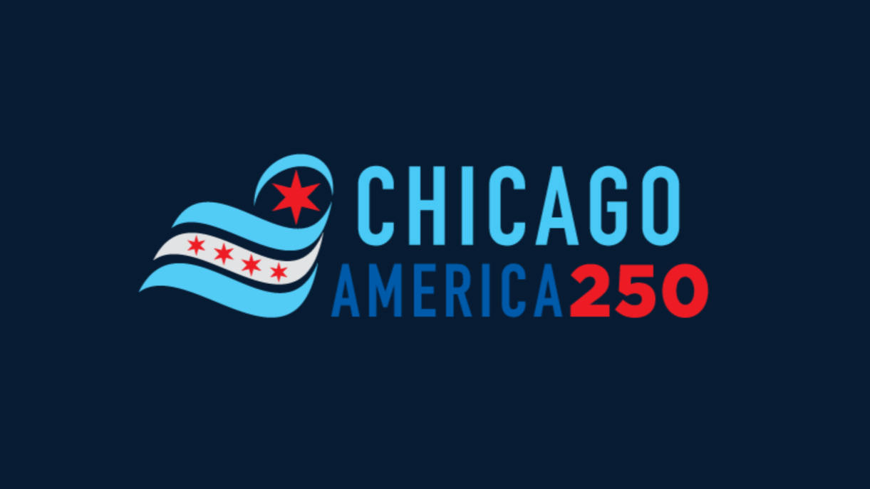 Chicago America 250 logo over blue background