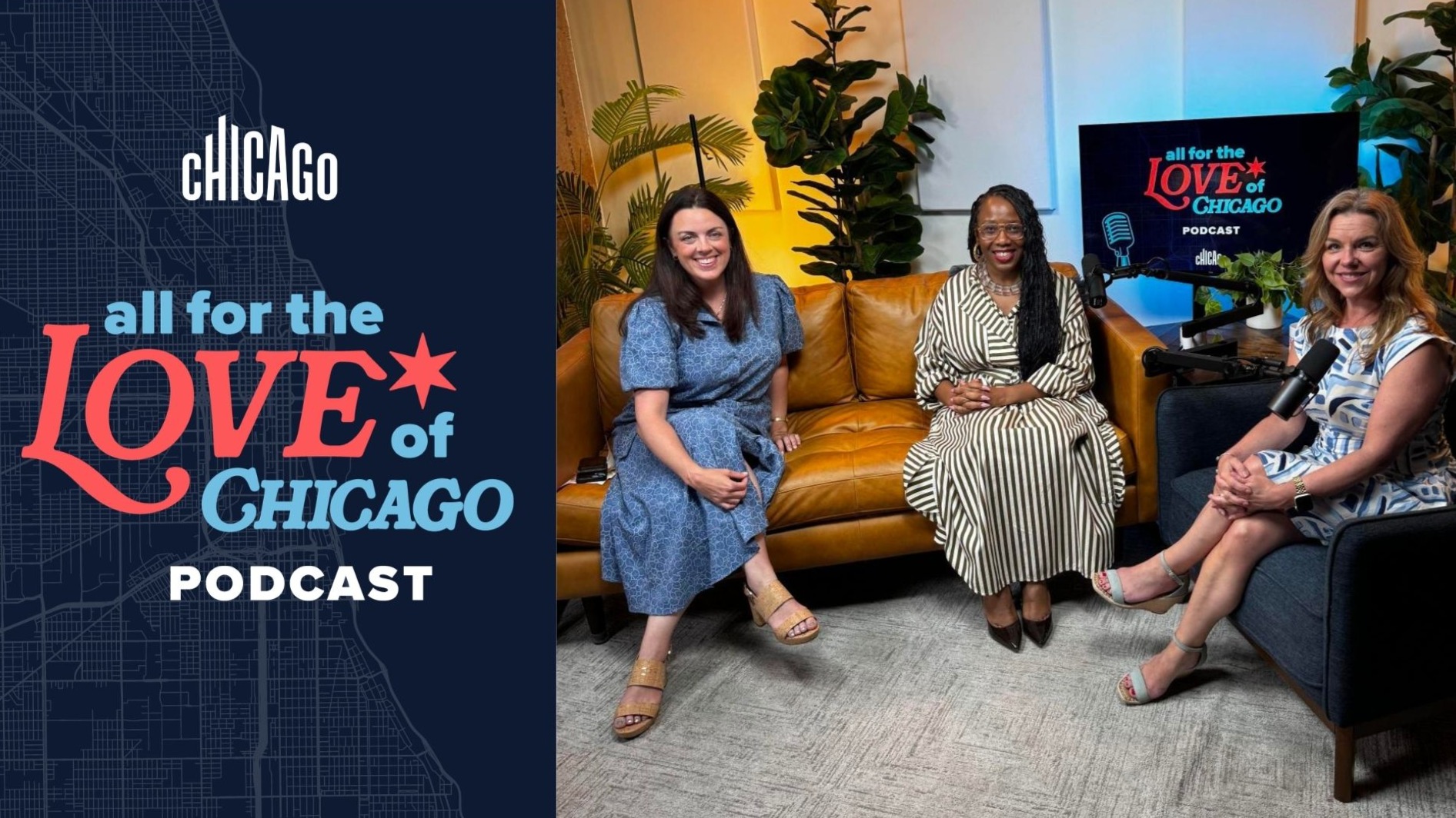 Lisa Nucci, Kenya Merritt, and Kristen Reynolds on the set of the All for the Love of Chicago podcast