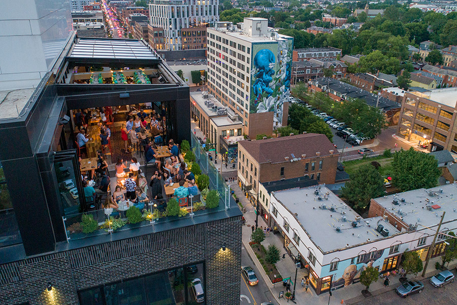 Aerial image of Lincoln Social rooftop bar