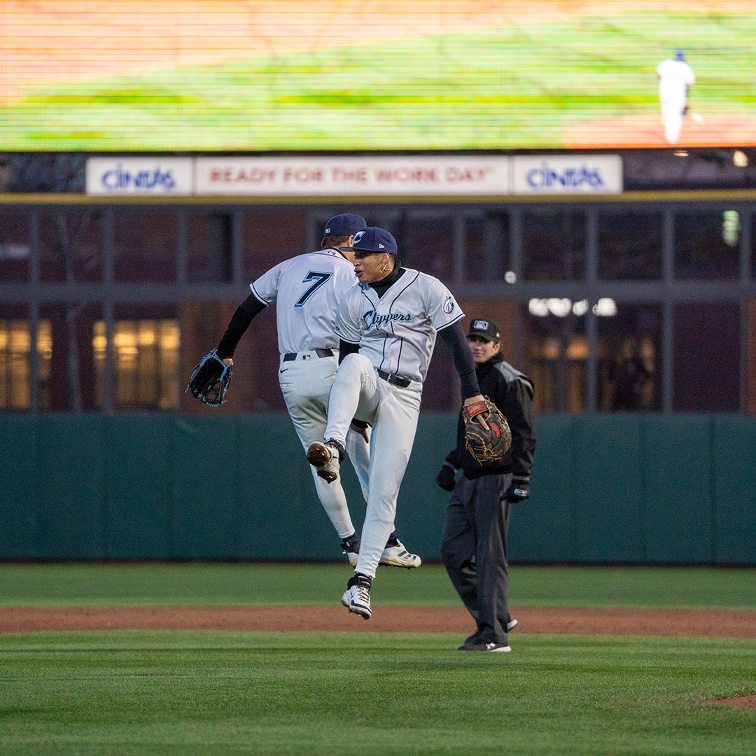 Image of Columbus Clippers players celebrating.