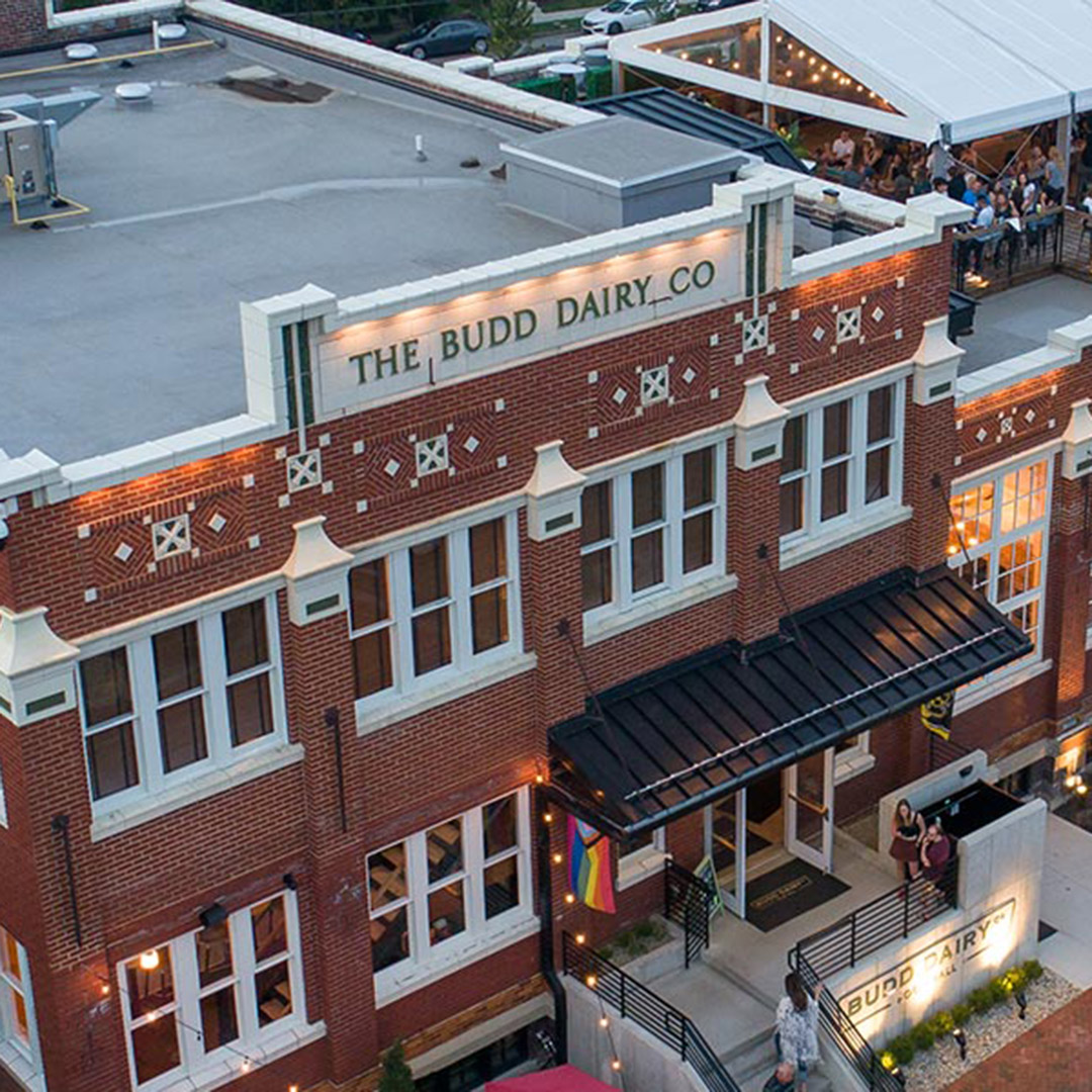Aerial view of Budd Dairy Food Hall.