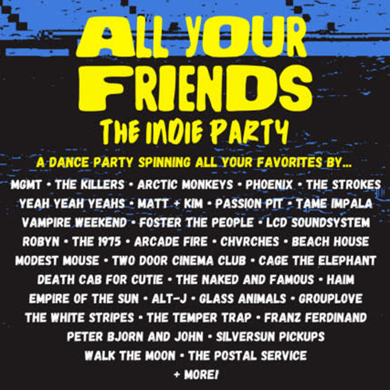 Promotional image for All Your Friends indie dance party at Skully's Music Diner.