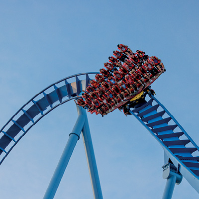 A twisting rollercoaster at Busch Gardens® Williamsburg