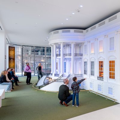 A detailed replica of the White House