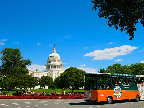 Old Town Trolley touring the U.S. Capitol Building.
