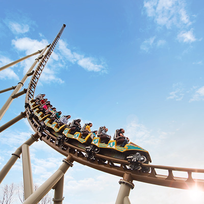 The Pantheon™ roller coaster in action at Busch Gardens® Williamsburg.