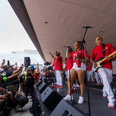 Go-Go band Rare Essence performs for a lively crowd.
