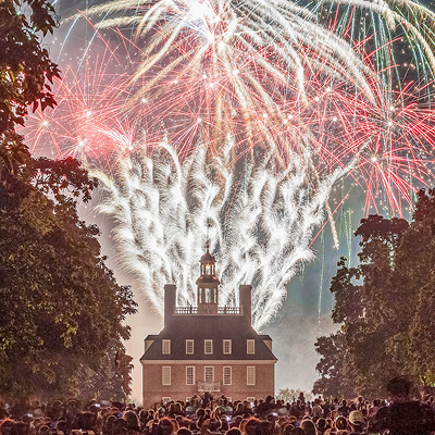 Spectacular fireworks over the Governor’s Palace in Colonial Williamsburg.