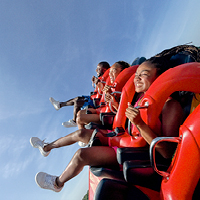 A family rides an exhilarating roller coaster at Busch Gardens® Williamsburg. 