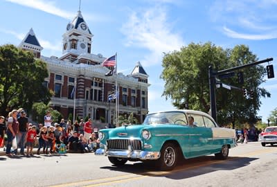 Concert in front of a British Flag at the Banks of the Wabash Festival
