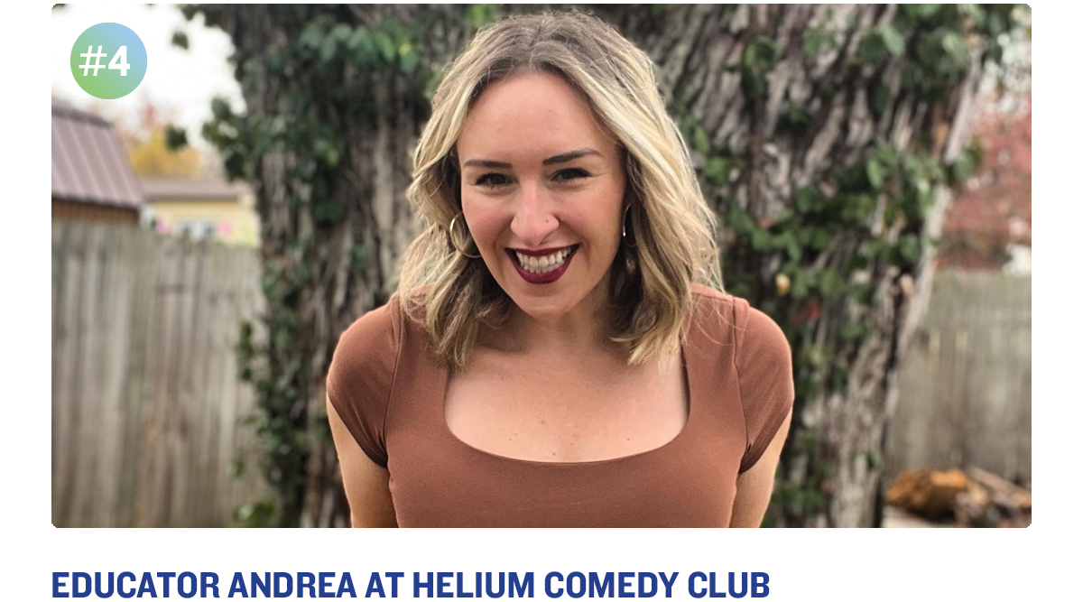 Educator Andrea at Helium Comedy Club